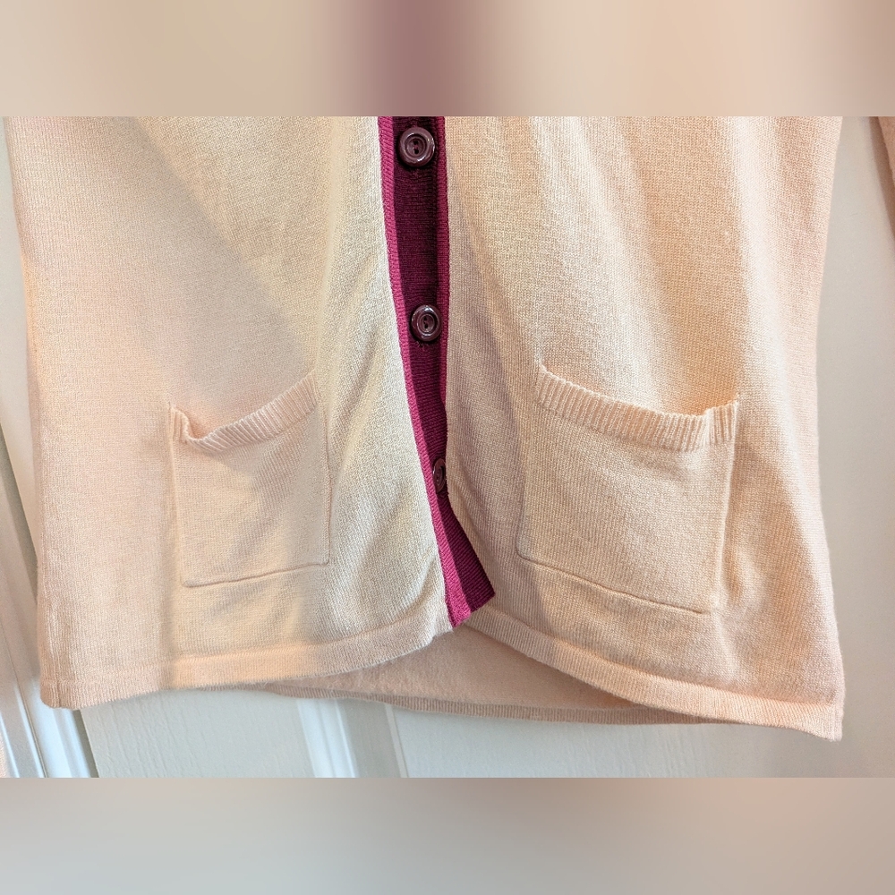 Anthropologie Moth Light Pink Contrast Stripes Hooded Button Up Cardigan Size S - Picture 3 of 13